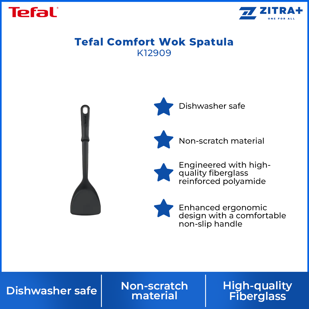 Tefal Comfort Wok Spatula K12909 | Dishwasher safe | Non-scratch material | Engineered with high-quality fiberglass reinforced polyamide | Enhanced ergonomic design