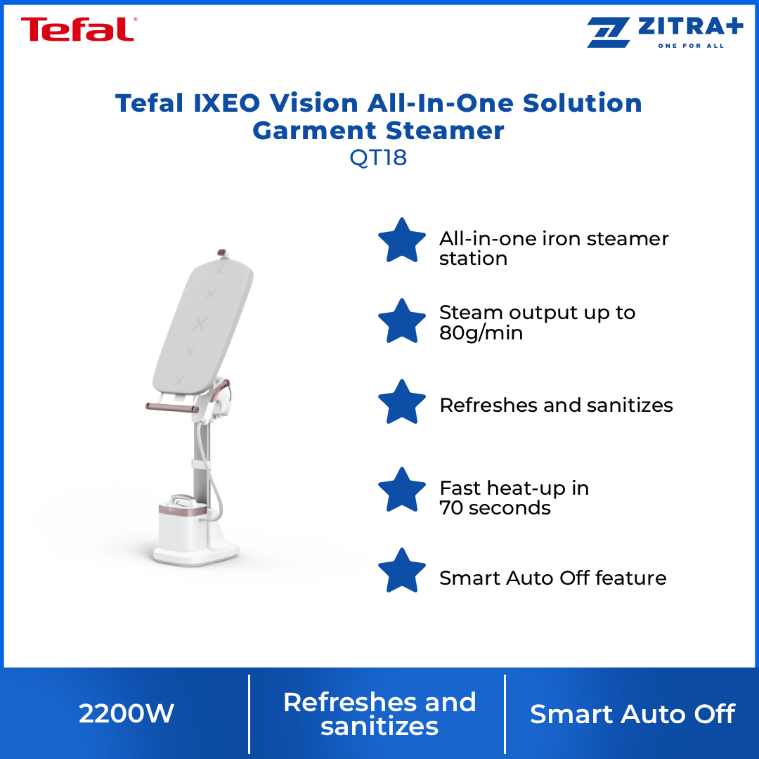 Tefal 2200W IXEO Vision All-In-One Solution Garment Steamer QT18 | Steam output up to 80g/min | Fast heat-up | Smart Auto Off