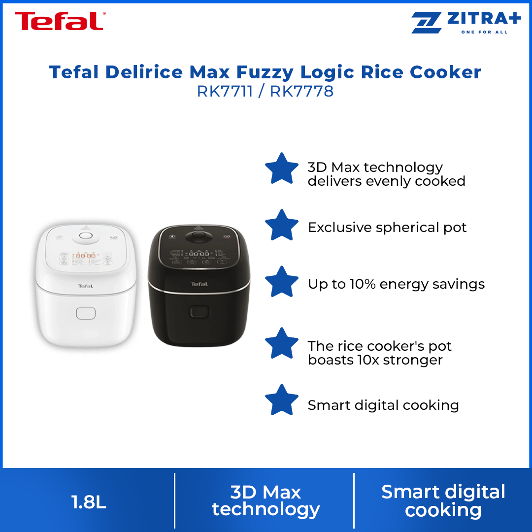 Tefal 1.8L Delirice Max Fuzzy Logic Rice Cooker RK7711 / RK7778 | 3D Max technology | Exclusive spherical pot | Up to 10% energy savings |  Smart digital cooking