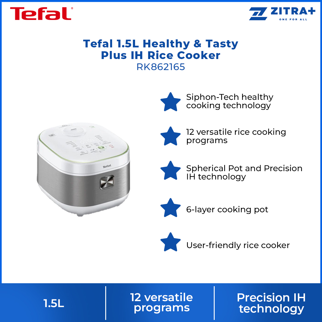 Tefal 1.5L Healthy & Tasty Plus IH Rice Cooker RK862165 | 12 Versatile Programs | Precision IH Technology