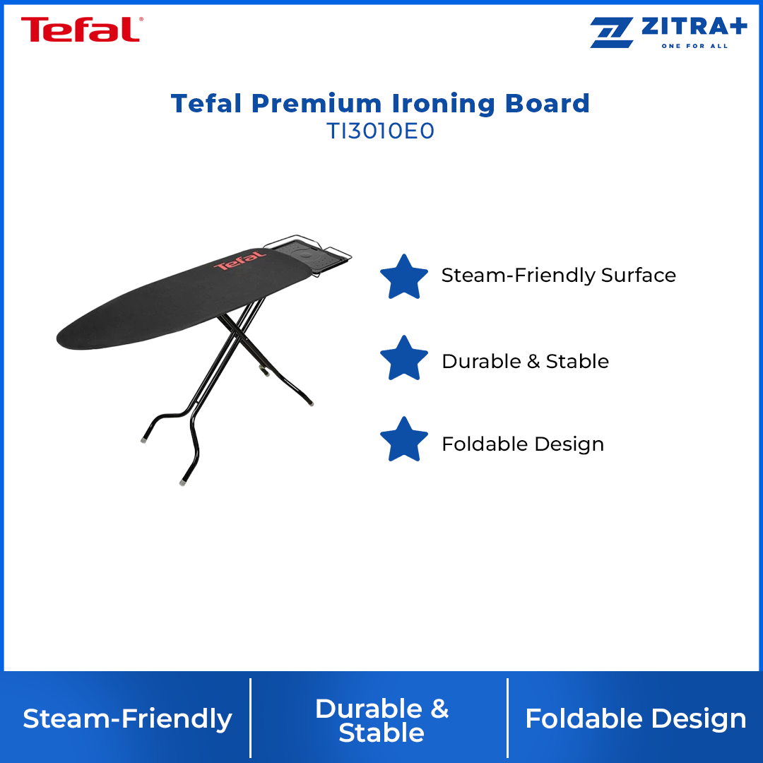 Tefal Premium Ironing Board TI3010E0 | Steam-Friendly Surface | Durable & Stable | Foldable Design