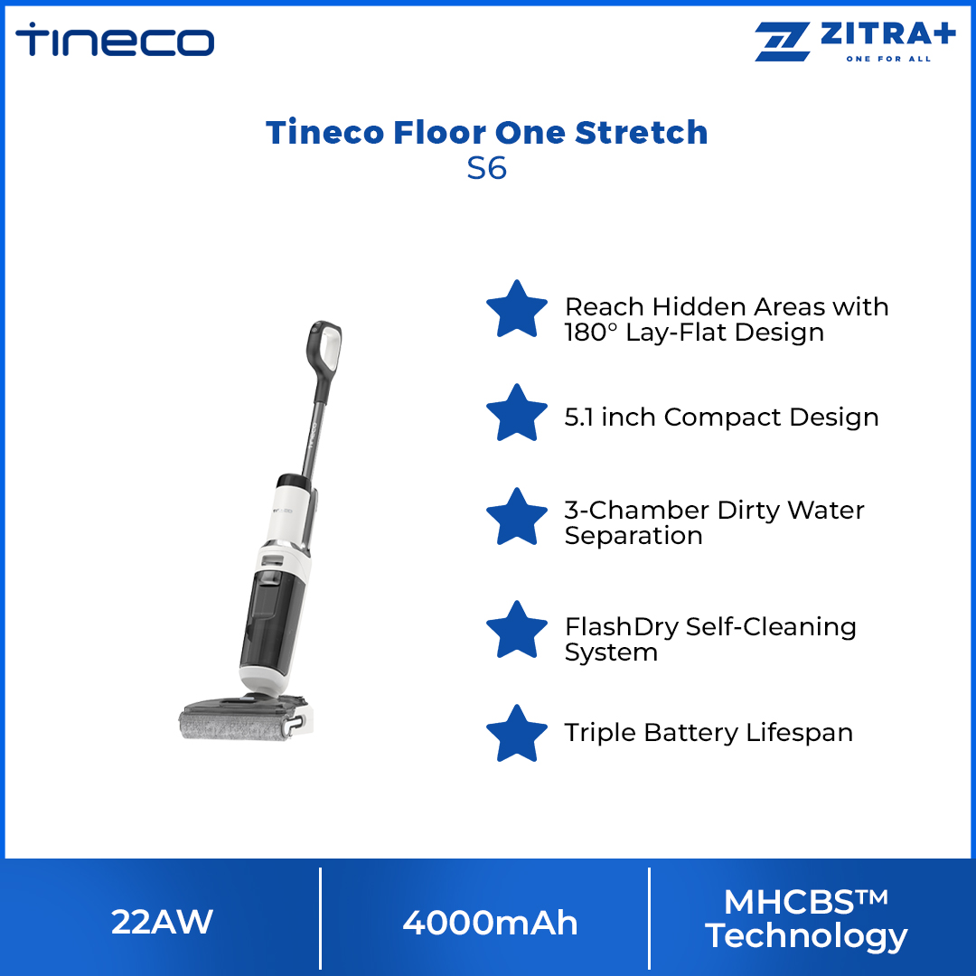 Tineco 22AW Floor One Stretch S6 | Reach Hidden Areas | 5.1 inch Compact Design | Innovative MHCBS™ Technology