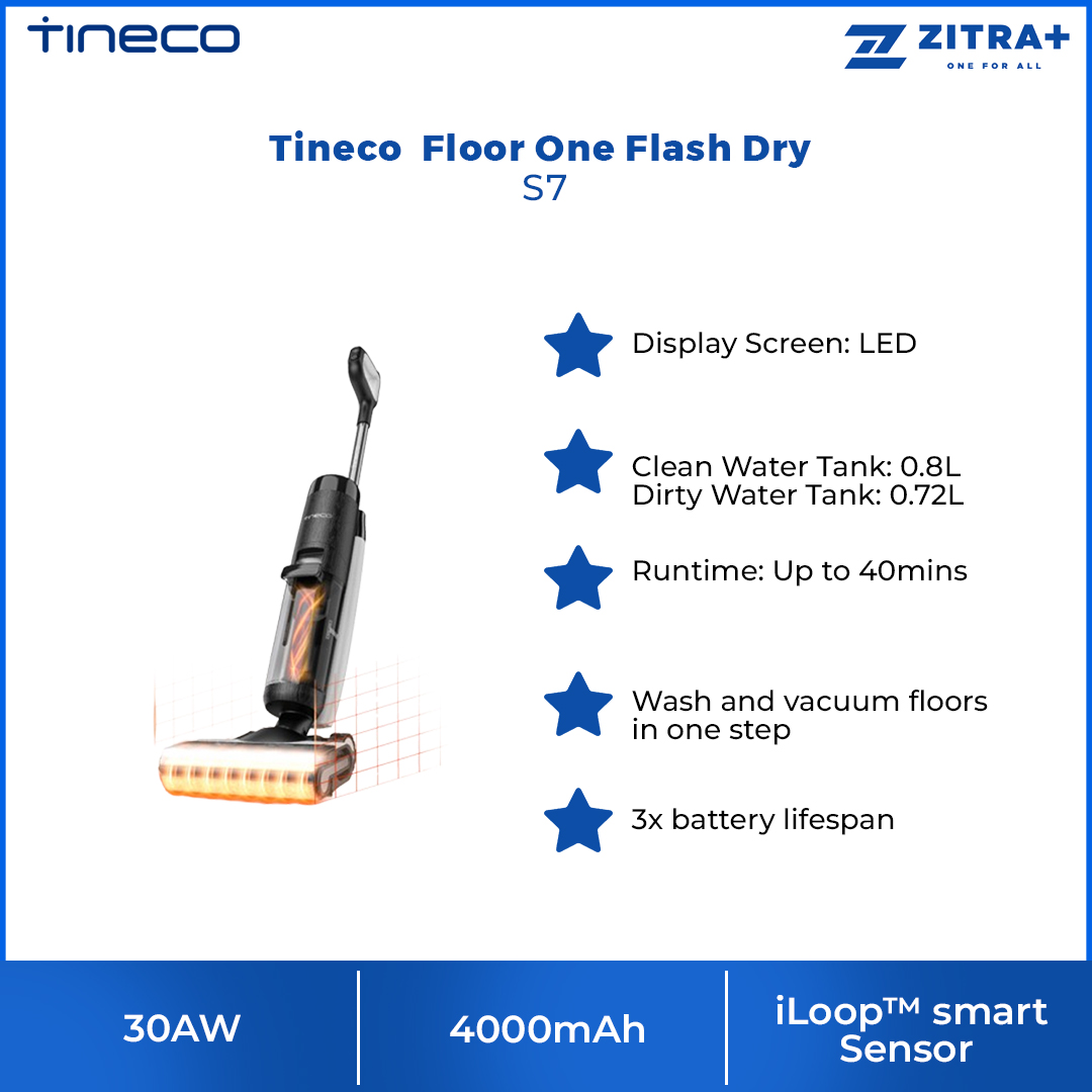 Tineco 30AW Floor One Flash Dry S7 | Display Screen: LED | MHCBS™ technology | iLoop™ smart sensor technology