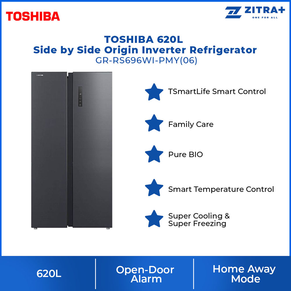 TOSHIBA 620L Side by Side Origin Inverter Refrigerator GR-RS696WI-PMY(06) | Open-Door Alarm | Super Cooling & Super Freezing | Home Away Mode | Pure BIO | Smart Temperature Control | Refrigerator with 1 Year Warranty