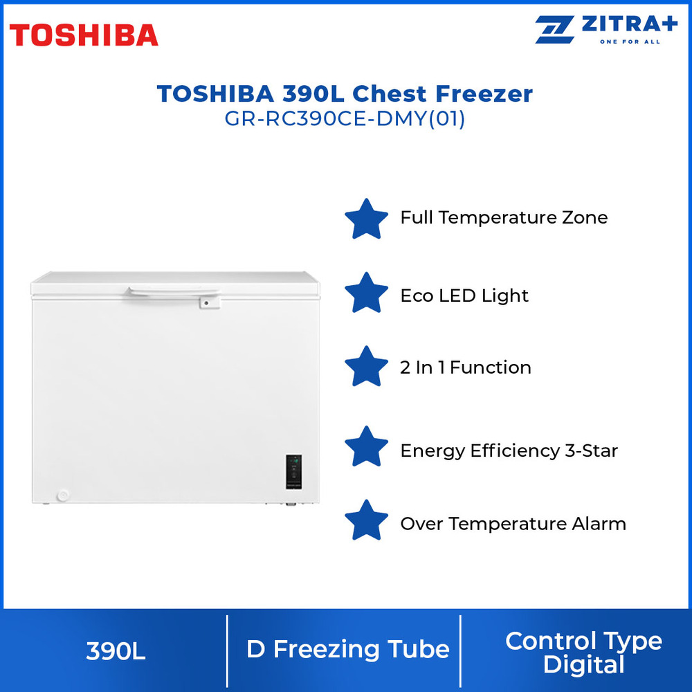 TOSHIBA 390L Chest Freezer GR-RC390CE-DMY(01) | Quiet & Slim Hinge | 2 in 1 CHEST FREEZER | D Freezing Tube | Freezer with 1 Year Warranty