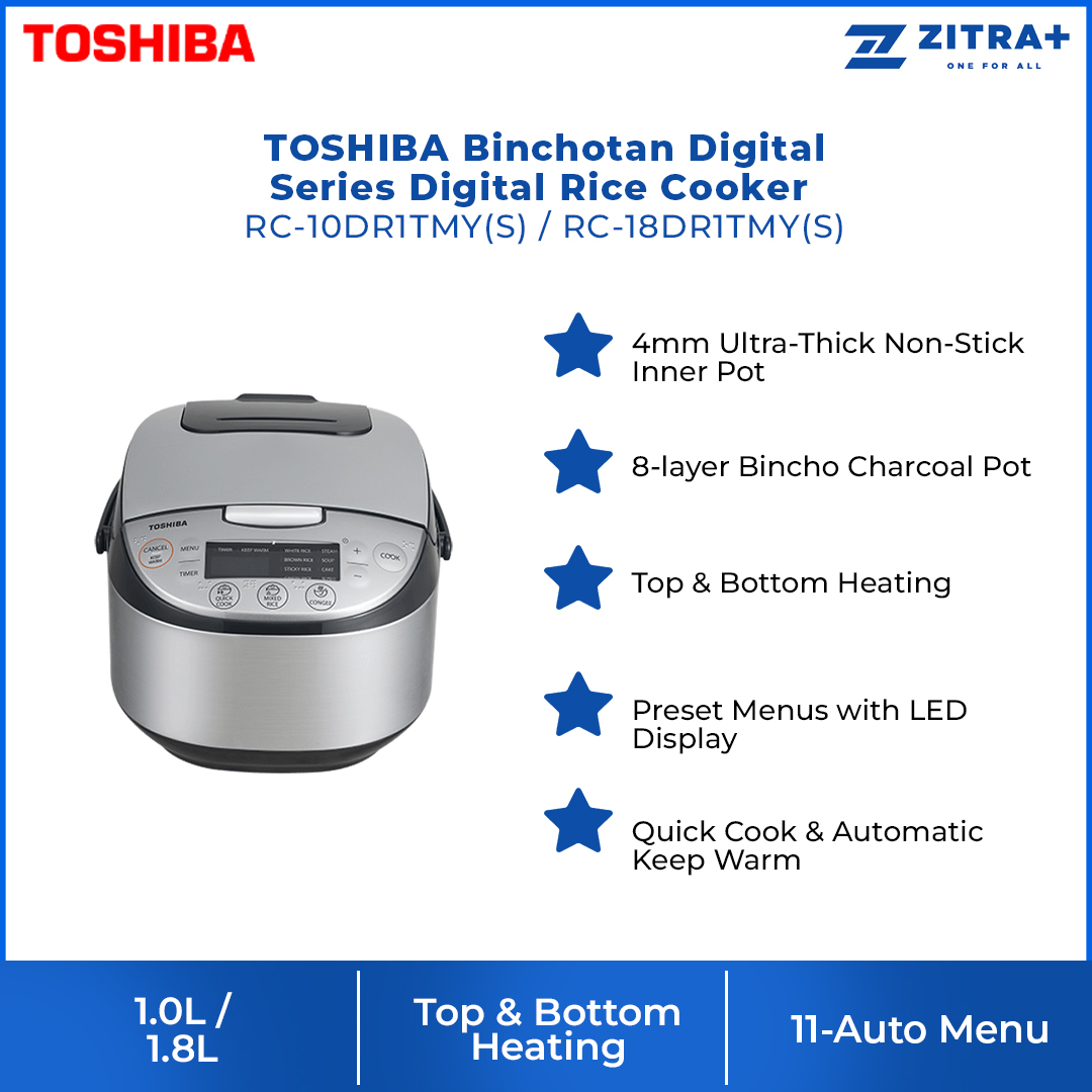 TOSHIBA 1.0L 1.8L Binchotan Digital Series Digital Rice Cooker RC-18DR1TMY(S) / RC-10DR1TMY(S)