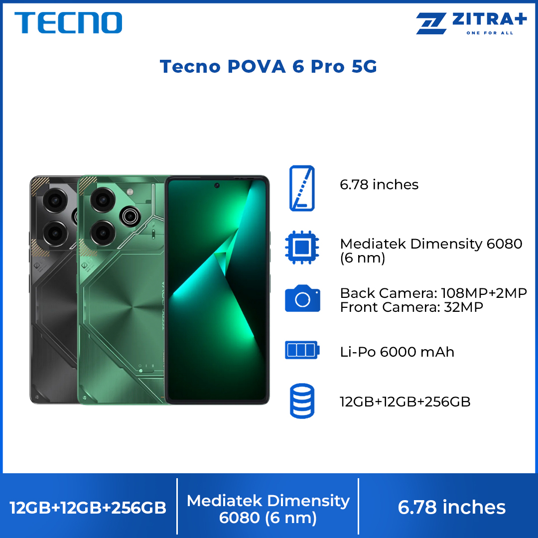 Tecno POVA 6 Pro 5G 12GB+12GB+256GB | Mediatek Dimensity 6080 (6 nm) | Dual Sims | LTE/5G