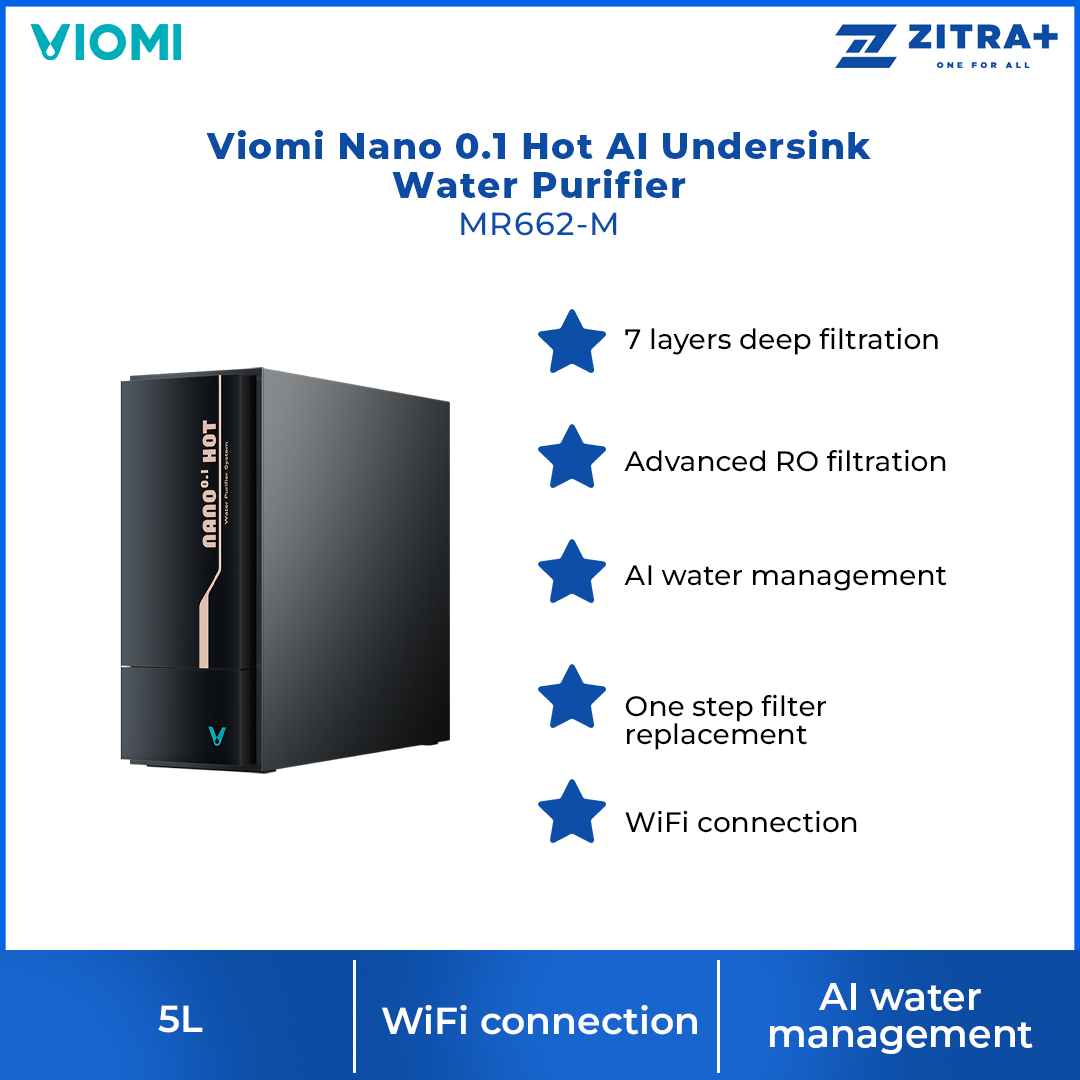 Viomi Nano 0.1 Hot AI Undersink Water Purifier MR662-M | 7 layers deep filtration | Advanced RO filtration | WiFi connection