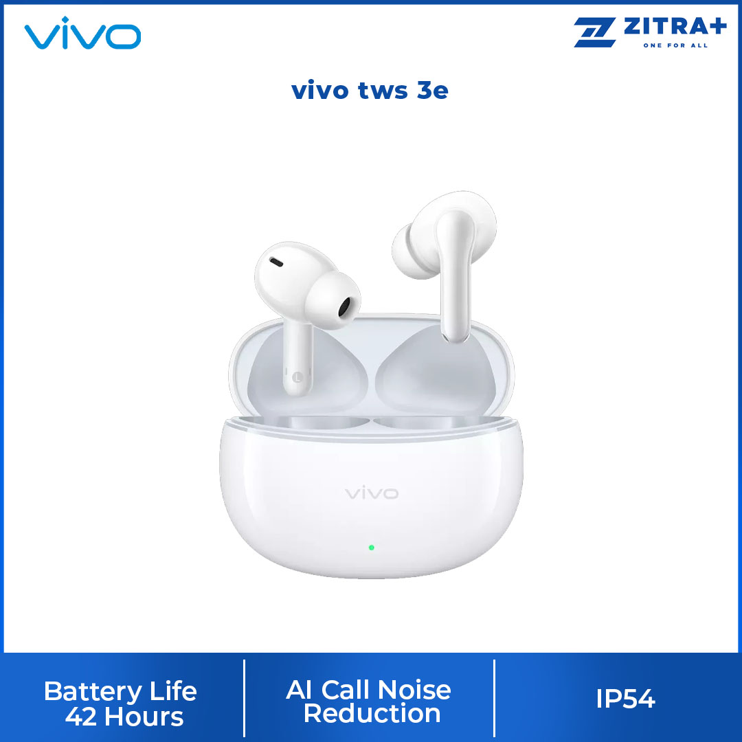 vivo TWS 3e | Fast Charging | Battery Life 42 Hours | AI Call Noise Reduction | Smart Touch Control | Dual Device Connection |  Water Resistance Earphone Protection | Earbuds with 1 Year Warranty