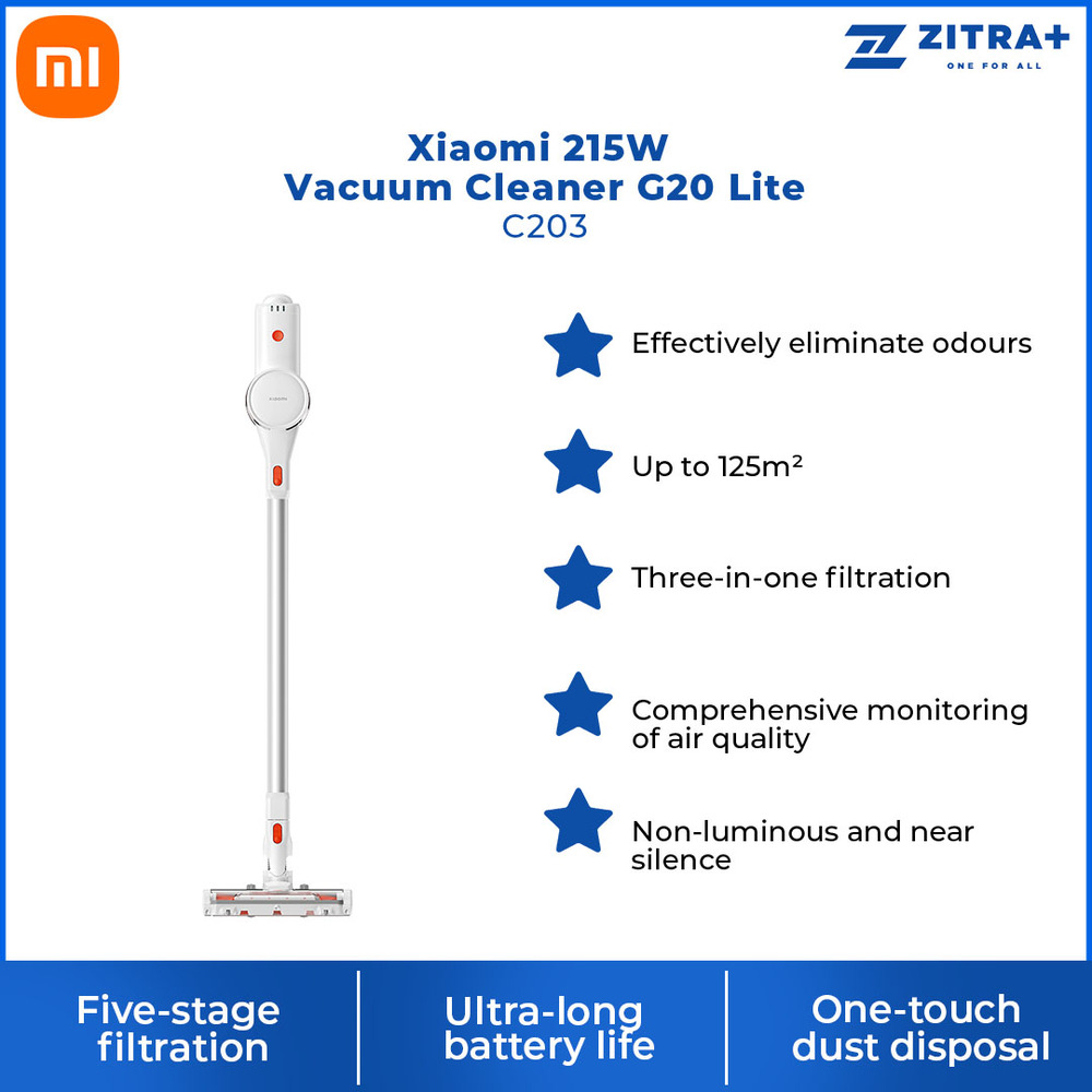 Xiaomi 215W Cordless Vacuum Cleaner G20 Lite C203 | Five-stage filtration | Ultra-long battery life | Upgraded brush head combo | 1  Year General Warranty