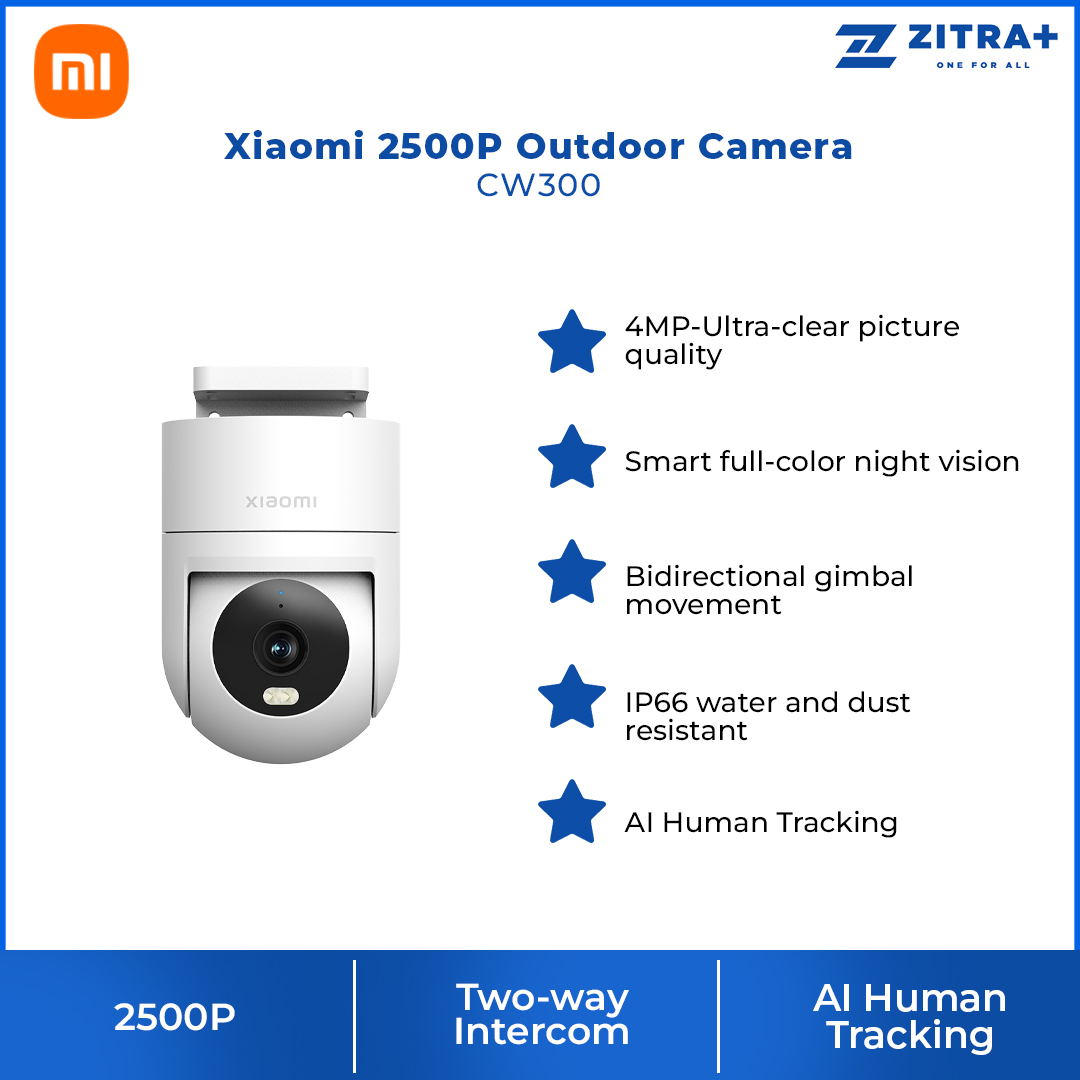 Xiaomi 2500P Outdoor Camera CW300  | Smart Full-Color Night Vision | IP66 Water and Dust Resistant | AI Human Tracking | Audible and Visual Alarm