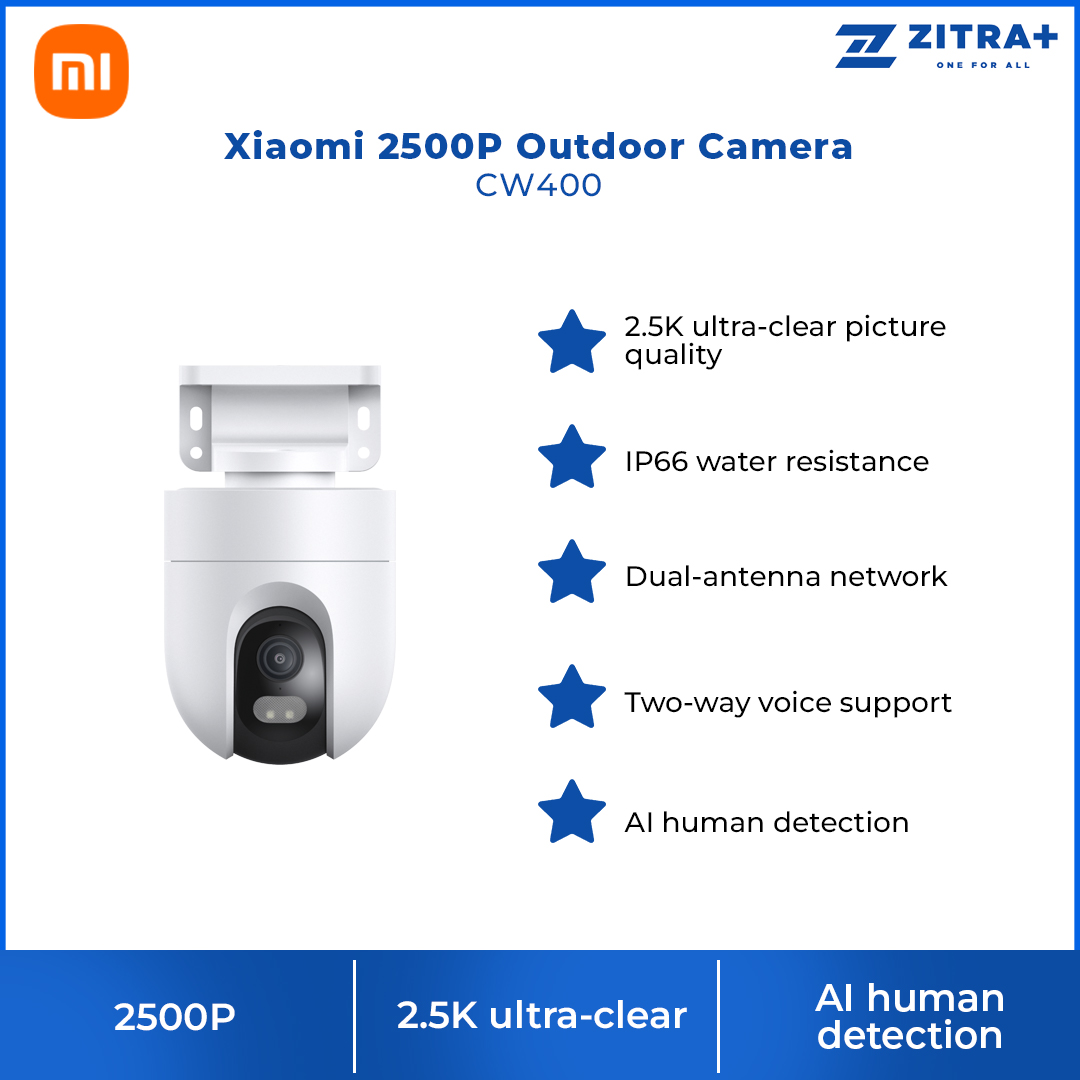 Xiaomi 2500P Outdoor Camera | Smart full-colour night vision | IP66 water resistance | Dual-antenna network | Two-way voice support | AI human detection | Audible and visual warning systems | Time-lapse photography