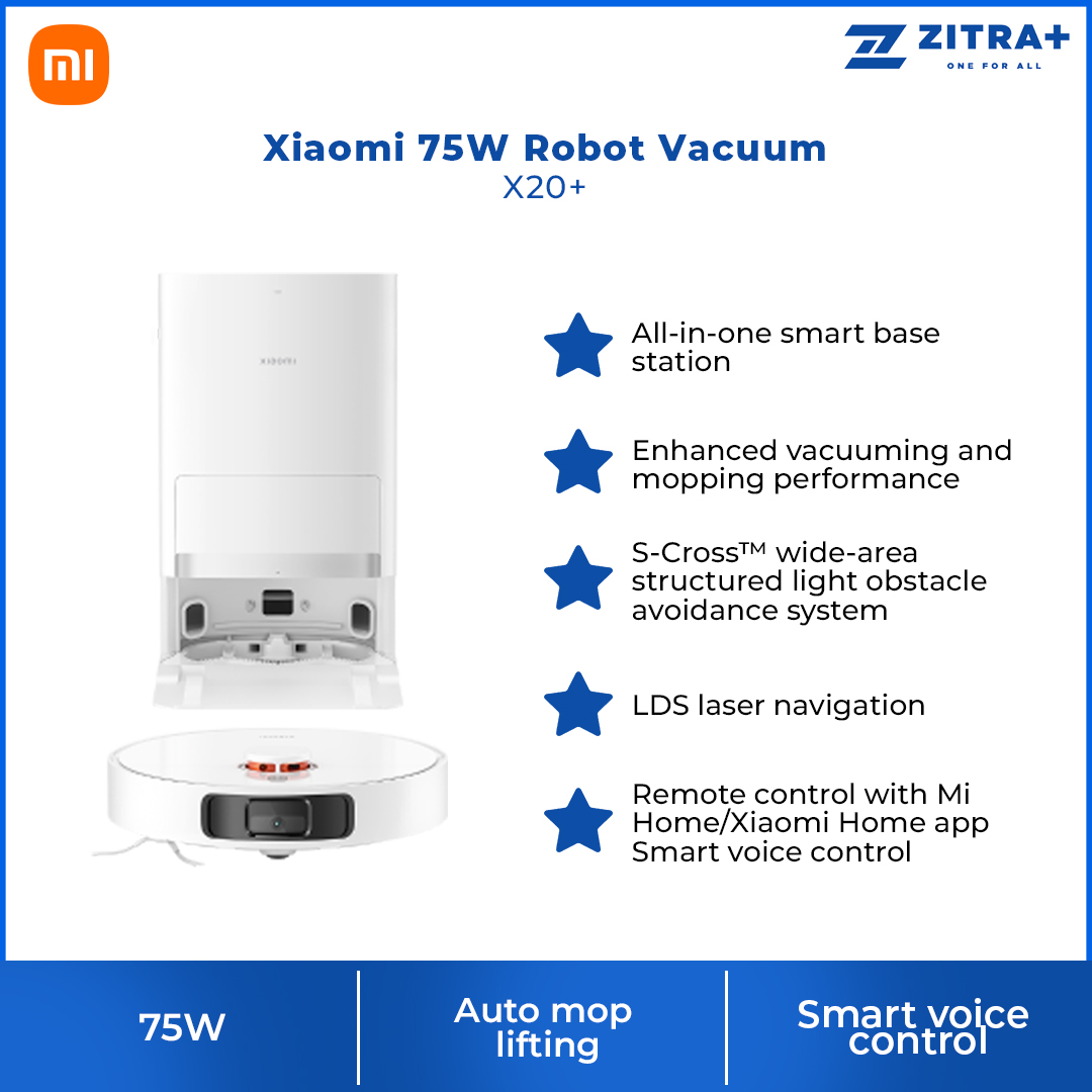 Xiaomi 75W Robot Vacuum X20+ | All-in-one smart base station | Enhanced vacuuming and mopping performance | LDS laser navigation | 1  Year General Warranty