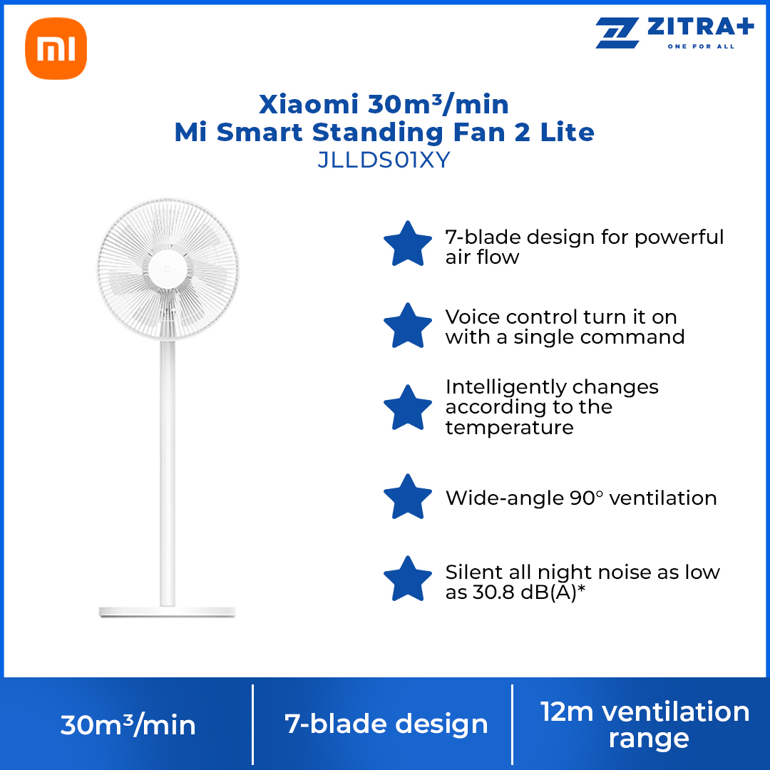 Xiaomi 20m3/min Mi Smart Standing Fan 2 Lite JLLDS01XY | 7 Blades | Intelligent Apps Control | 3 Mode Wind Speed | 15 Meter Distance Air Coverage | Standing Fan with 1 Year Warranty
