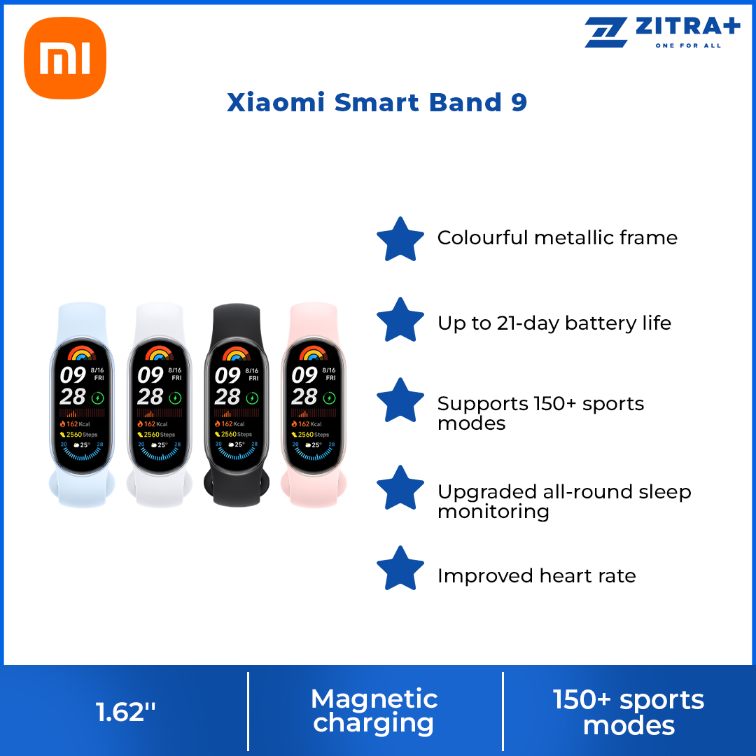 Xiaomi Smart Band 9 | Colourful metallic frame | 150+ sports modes | 1.62'' AMOLED display