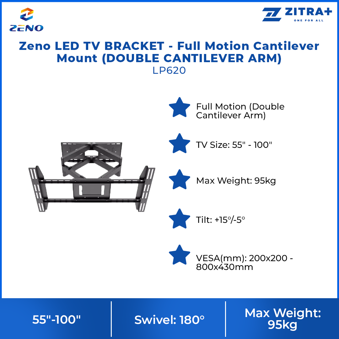 Zeno 55"-100" LED TV BRACKET - Full Motion Cantilever Mount (DOUBLE CANTILEVER ARM) LP620