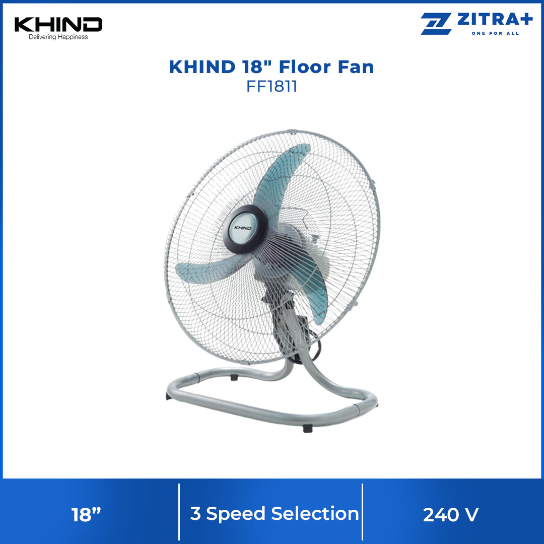 KHIND 18" Floor Fan FF1811 | Built-in Safety Thermal Fuse | High Efficiency Energy Saving Motor | 3 Speed Selection | Detachable Speed Selector | Floor Fan with 1 Year General Warranty & 3 Years Motor Warranty