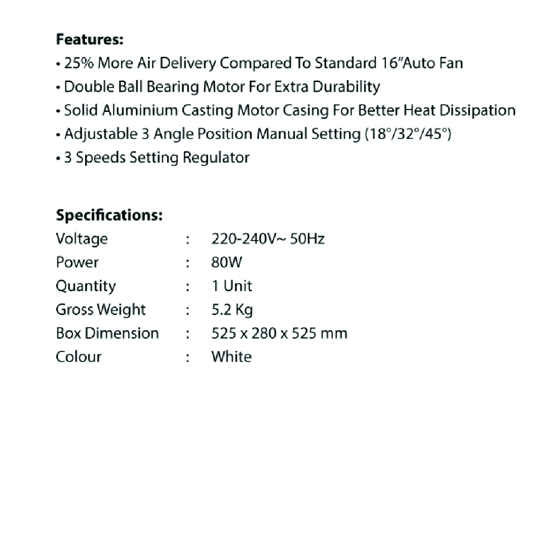 KHIND 18" Auto Fan AF1801 | 3 Speed Regulator Control | 360° Rotation for All Round Cooling | Built-in Safety Thermal Fuse | Adjustable 3 Angle Position | Auto Fan with 1 Year General Warranty & 3 Years Motor Warranty