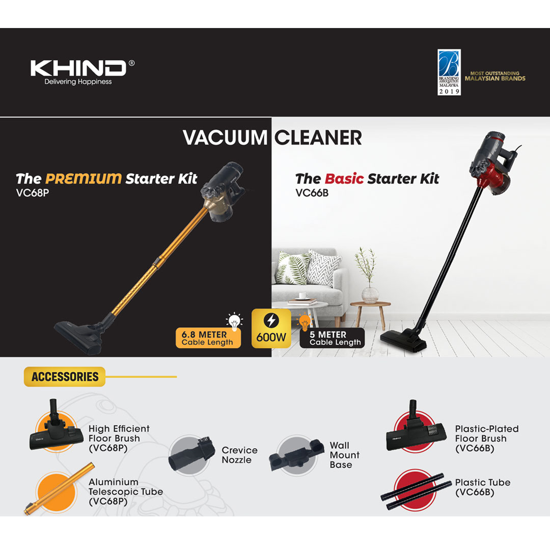 KHIND 600W Stick Vacuum Cleaner VC66B | Cyclonic system with HEPA filter | Powerful Suction | Motor Overheat Safety Protection | Vacuum Cleaner with 1 Year Warranty
