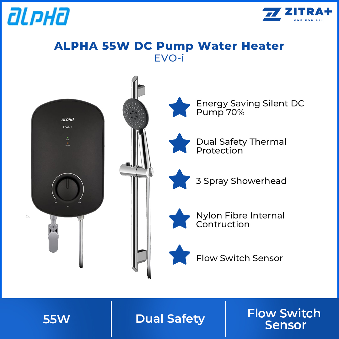 ALPHA 55W DC Pump Water Heater EVO-i | 36 Watt DC Pump | Dual Safety Thermal Protection | Pump Control | Water Heater with 1 Year Warranty
