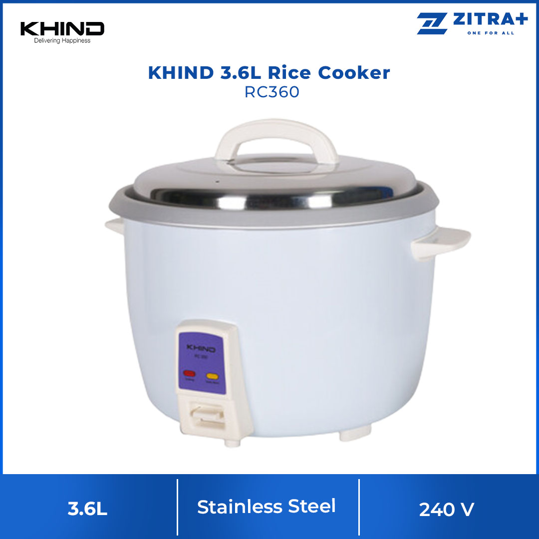 KHIND 3.6L Rice Cooker RC360 | Thermal Fuse Protection to Prevent Overheating | Auto Keep Warm Function | Aluminium Inner Pot | Cool Touch Handle | Rice Cooker with 1 Year Warranty