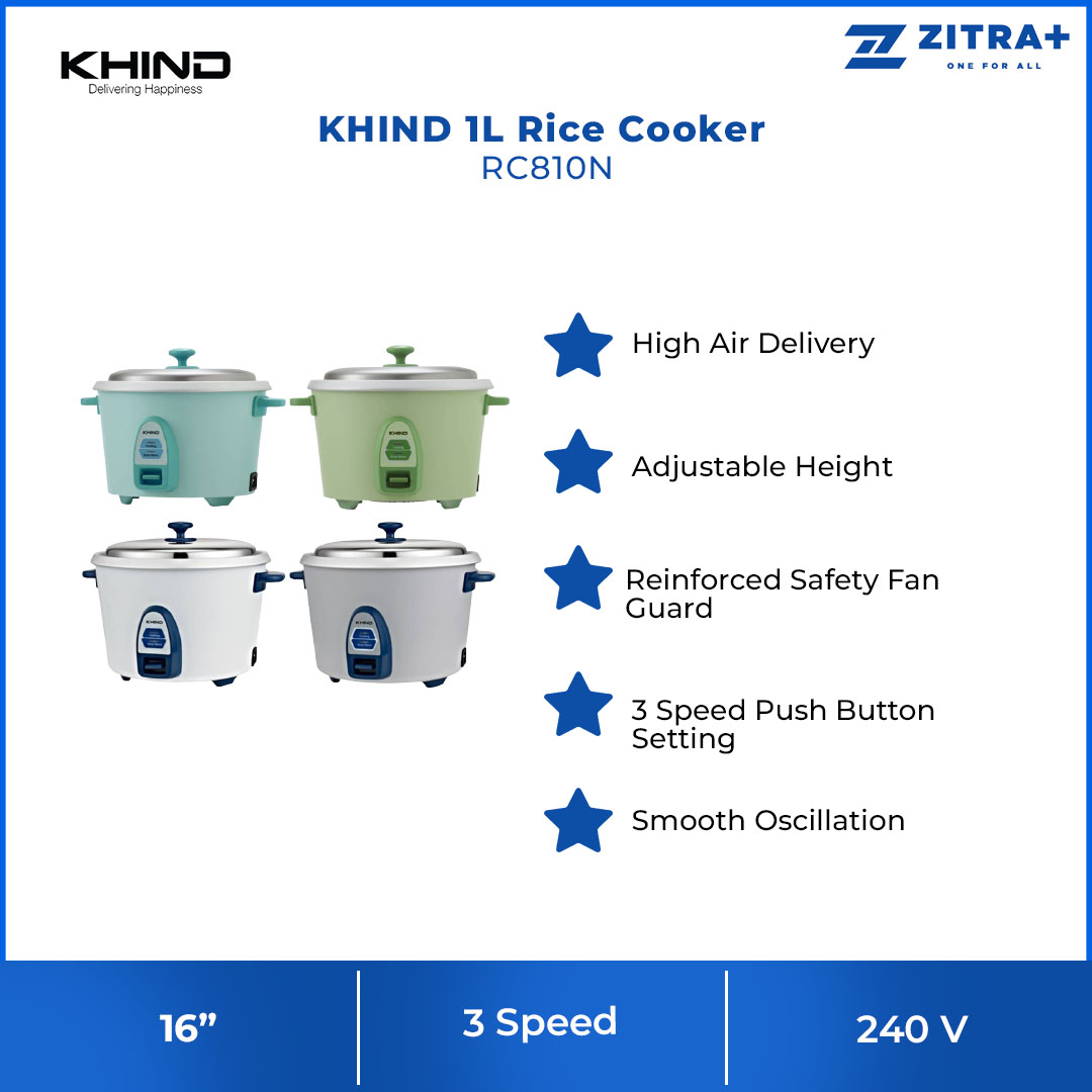 KHIND 1.0L Rice Cooker RC810N | Optimal Keep Warm Function | Thermal Fuse Protection to Prevent Overheating | Stainless Steel Cover | Rice Cooker with 2 Years Warranty