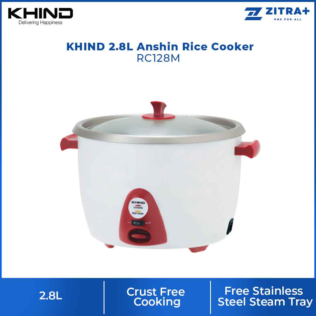 KHIND 2.8L Anshin Rice Cooker RC128M | Free Stainless Steel Steam Tray | Smart Switch | Keep Warm Switch | Rice Cooker with 3 Years Warranty