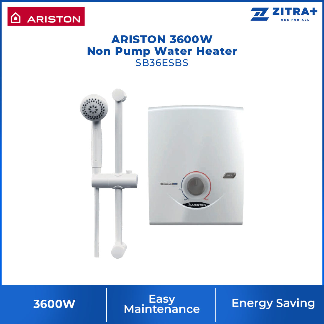 ARISTON 3600W Non Pump Electric Instant Water Heater SB36ESBS | IP25 Water Splash Protection |  Energy Saving Performance | Total Safety System | Flexible Temperature Setting | Water Heater with 1 Year General Warranty & 5 Years Heating Element Warranty