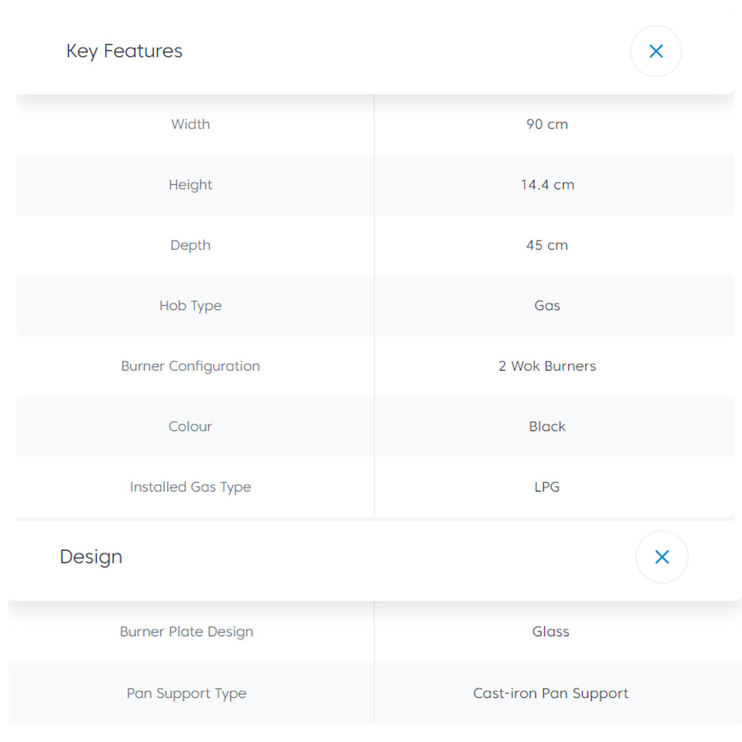 Beko 2 Burners Built-In Hob HISW 92225 SOB |  Automatic Gas Cut-Off | Cast-iron Pan Support | LPG Gas Type | Integrated Ignition | Built-In Hob with 2 Years Warranty
