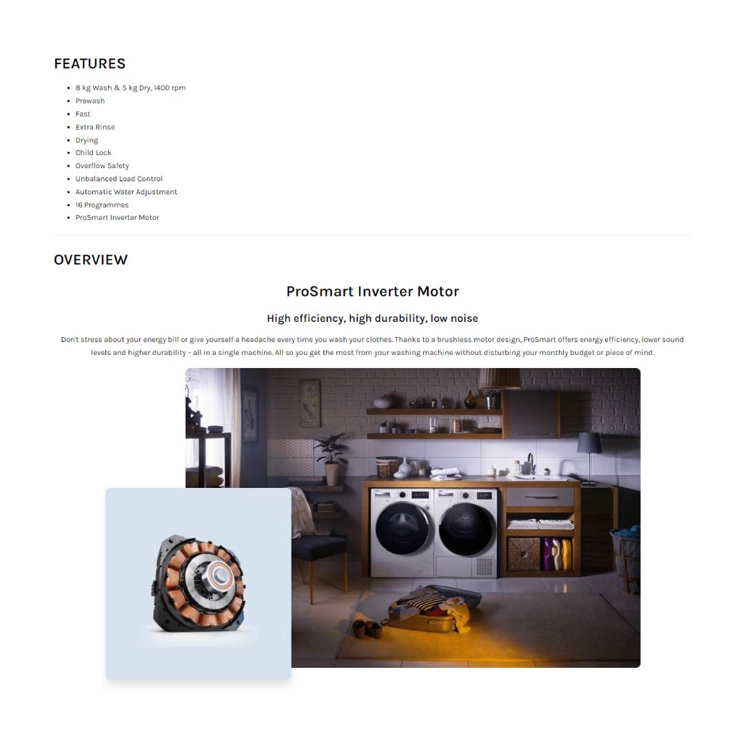 Beko 8KG/5KG Front Load ProSmart Inverter Washer Dryer WDX8543130W | 16 Programmes | AquaWave | Energy Efficiency Class: A | Overflow Safety | Washer Dryer with 2 Years General Warranty & 12 Years Motor Warranty