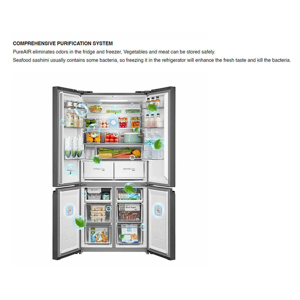 Brandt 538L 4 Doors Inverter Refrigerator BGM538NWA | Crisper Drawer | Glass Shelves | Freezer Drawers | Refrigerator with 1 Year Warranty