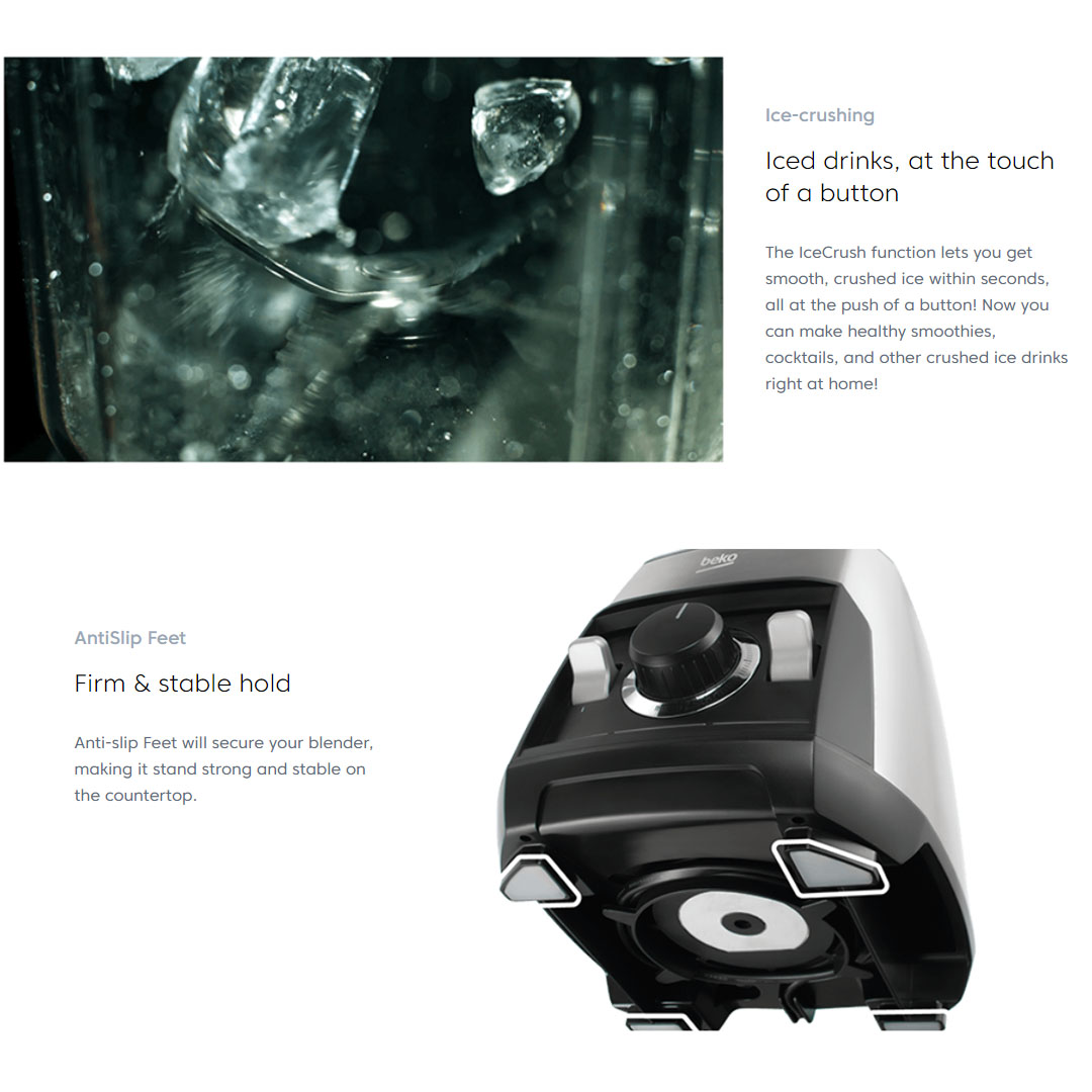 Beko 1.5L Blender TBN30848 X | Ice-crushing | AntiSlip Feet | Adjustable Speed Settings | Pulse Function | Blender with 2 Years Warranty