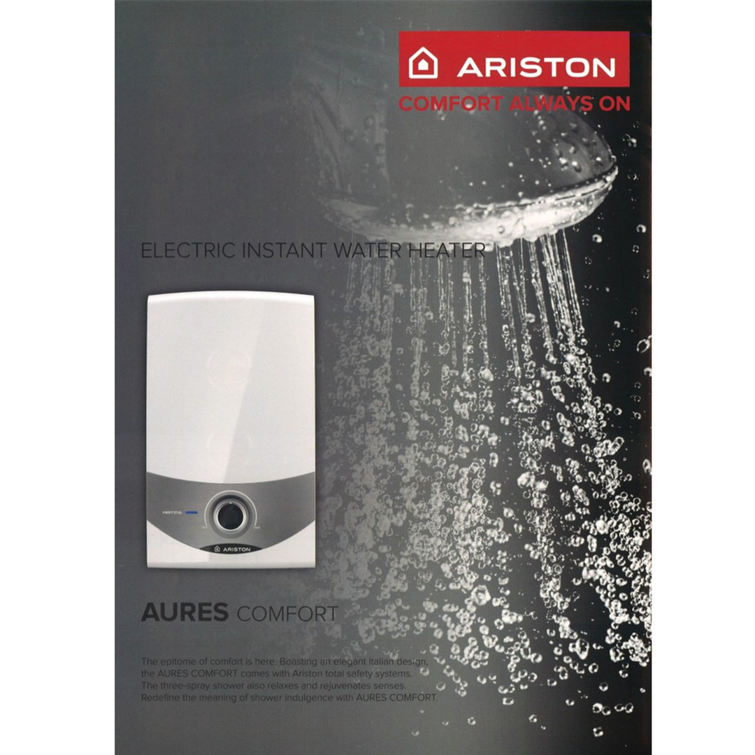 ARISTON 3600W Non Pump Electric Instant Water Heater SM36ESBS | 3 Sprays Shower | Protection From Water Splash | Double Pole ELCB | Water Heater with 1 Year General Warranty & 5 Years Heating Element Warranty