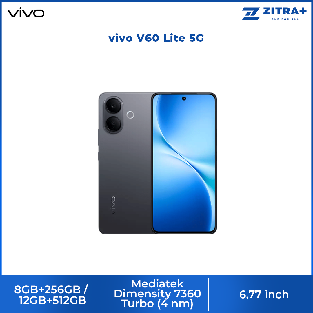 vivo V60 Lite 5G 8GB+256GB/ 12GB+512GB | 6.77 inches, AMOLED | 50MP Rear Camera | Mediatek Dimensity 7360 Turbo (4 nm) | Android 15, Funtouch 15 | 6500 mAh