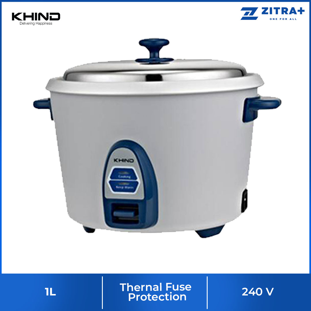 KHIND 1.0L Rice Cooker RC810N | Optimal Keep Warm Function | Thermal Fuse Protection to Prevent Overheating | Stainless Steel Cover | Rice Cooker with 2 Years Warranty