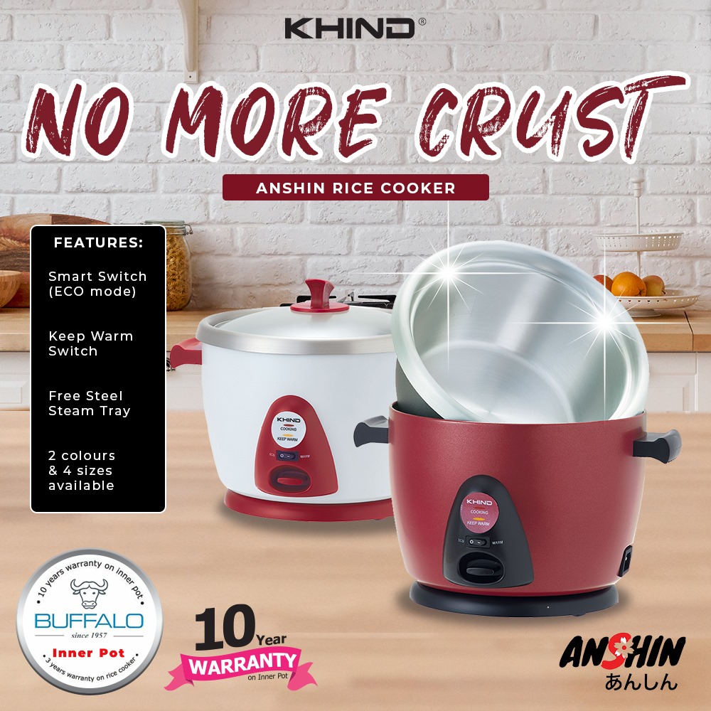 KHIND 2.8L Anshin Rice Cooker RC128M | Free Stainless Steel Steam Tray | Smart Switch | Keep Warm Switch | Rice Cooker with 3 Years Warranty