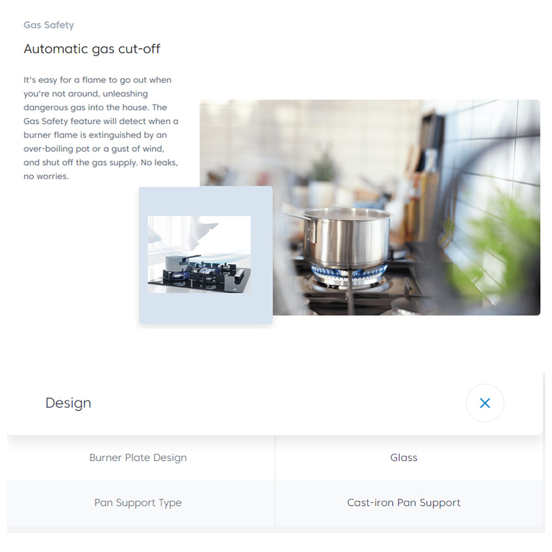 Beko 3 Burners Built-In Hob HISW73225SOB |  Automatic Gas Cut-Off | 2 Wok Burners and 1 Gas Burner | Cast-iron Pan Support | LPG Gas Type | Integrated Ignition | Built-In Hob with 2 Years Warranty