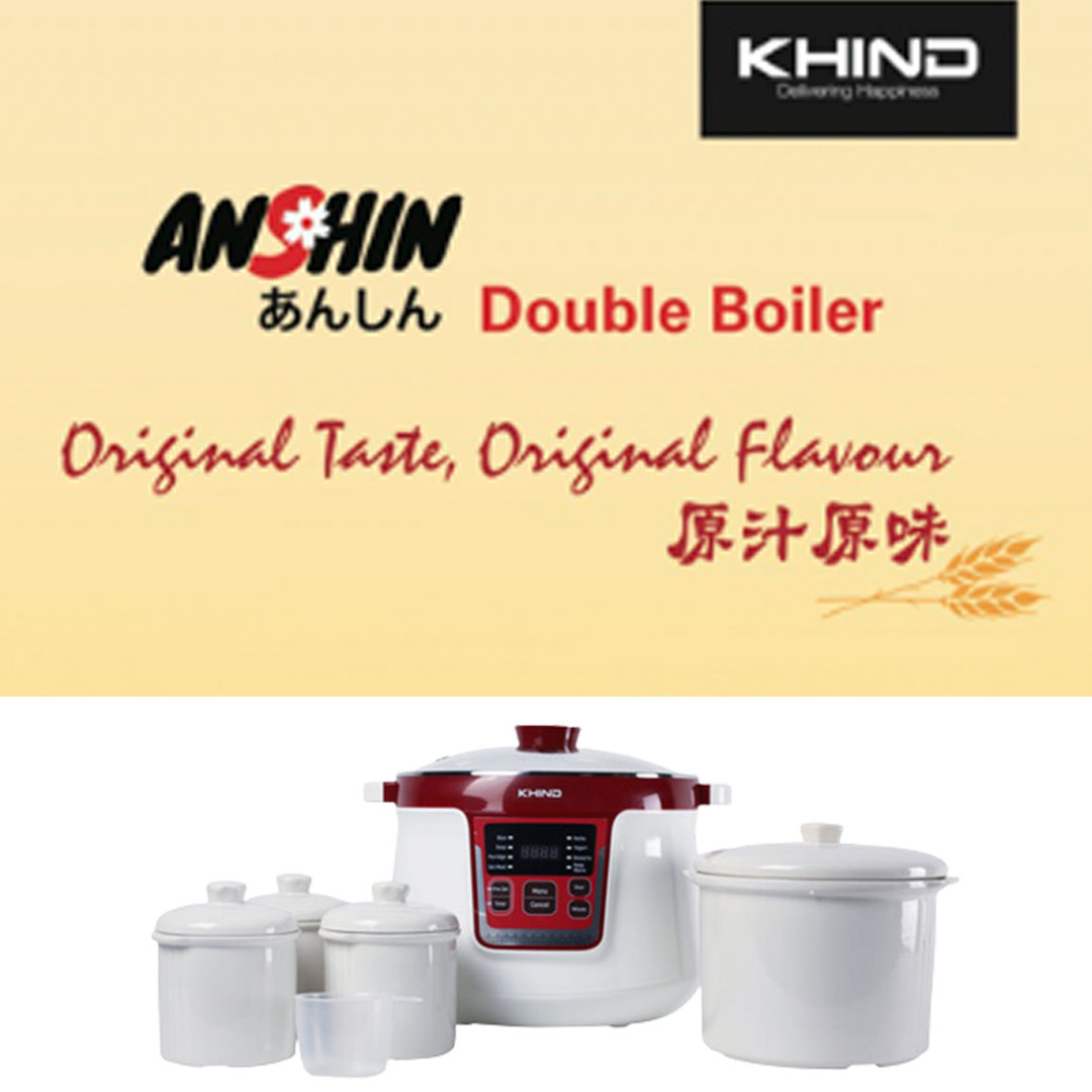 KHIND 3.2L Double Boiler DB32N | 2 in 1 Function - Double Boiling & Soup Cooking | With Boil Dry Protection | Free Recipe Book | Double Boiler with 2 Years Warranty