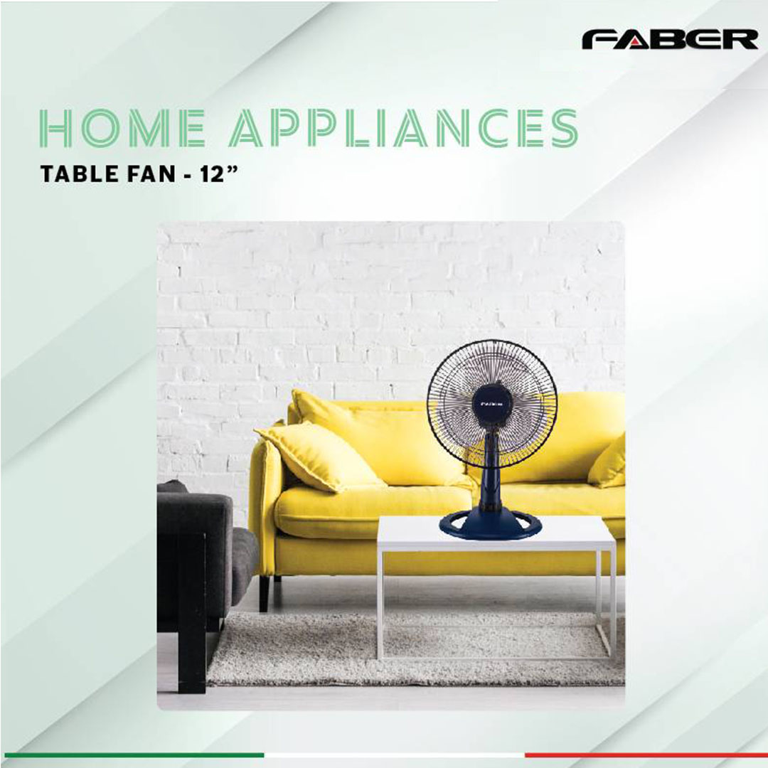 FABER 12" Table Fan FTF REVO 9112GR / FTF REVO 9012BU | 3 Speed | 100% Copper Motor | 4 Star Energy Rating | 51.5dB Noise Level | Table Fan with 1 Year General Warranty & 2 Years Motor Warranty