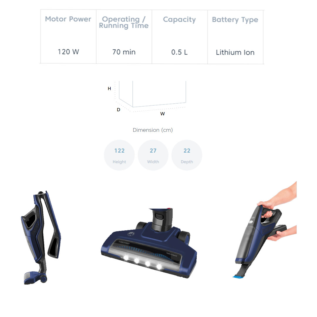 Beko 120W Cordless Vacuum Cleaner VRT 61821 VD | 70min Running Time | 11W Suction Power | Rechargeable Battery | Foldable Handle | Vacuum Cleaner with 2 Years Warranty