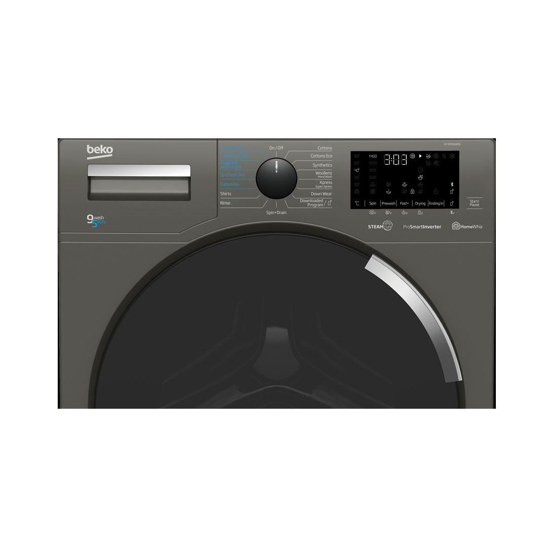 Beko 9KG/5KG Front Load ProSmart Inverter Washer Dryer HTV9746XMG | ProSmart Inverter Motor | 15 Preset Programmes | Hygiene+ Wash & Dry Programme | Washer Dryer with 2 Years General Warranty & 12 Years Motor Warranty