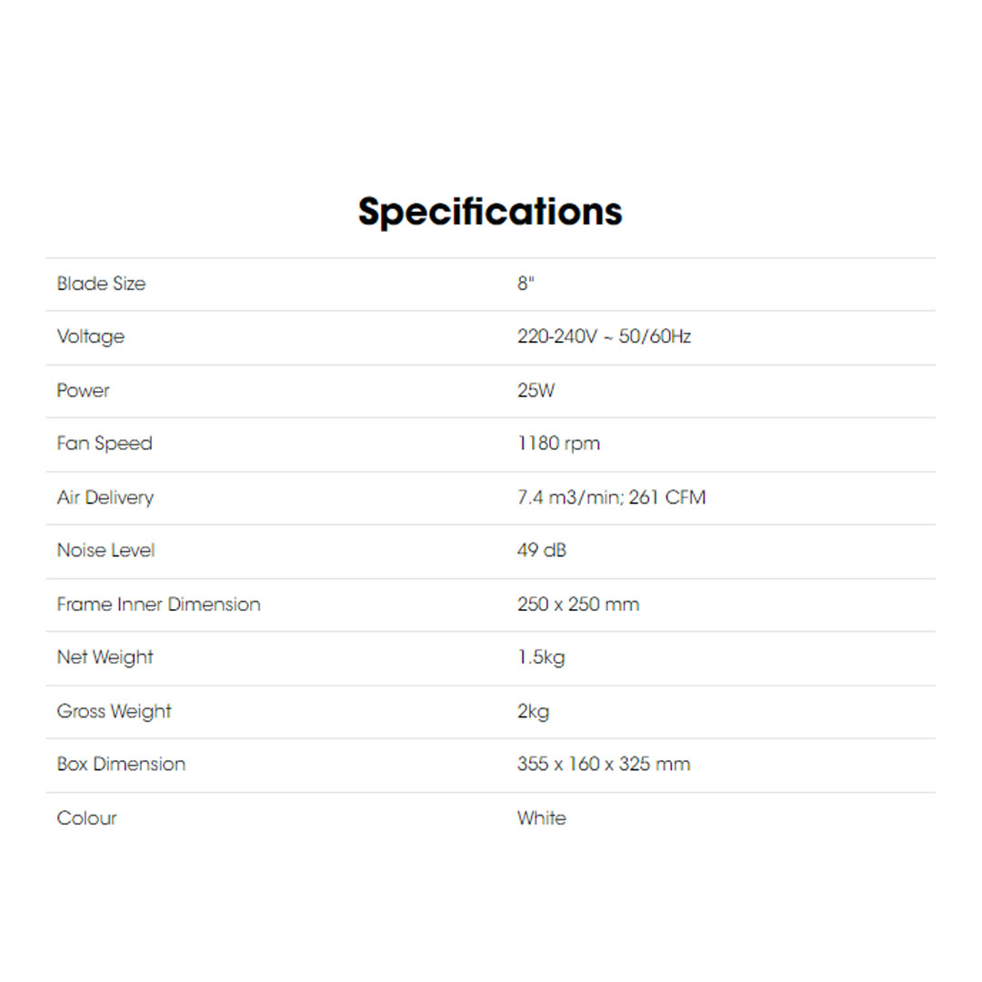 KHIND 8" Exhaust Fan EF8001 | Built-in Safety Thermal Fuse | Back-Flow Louvres | Built-in Oil Receptable-Detachable For Cleaning | Exhaust Fan with 1 Year General Warranty & 3 Years Motor Warranty