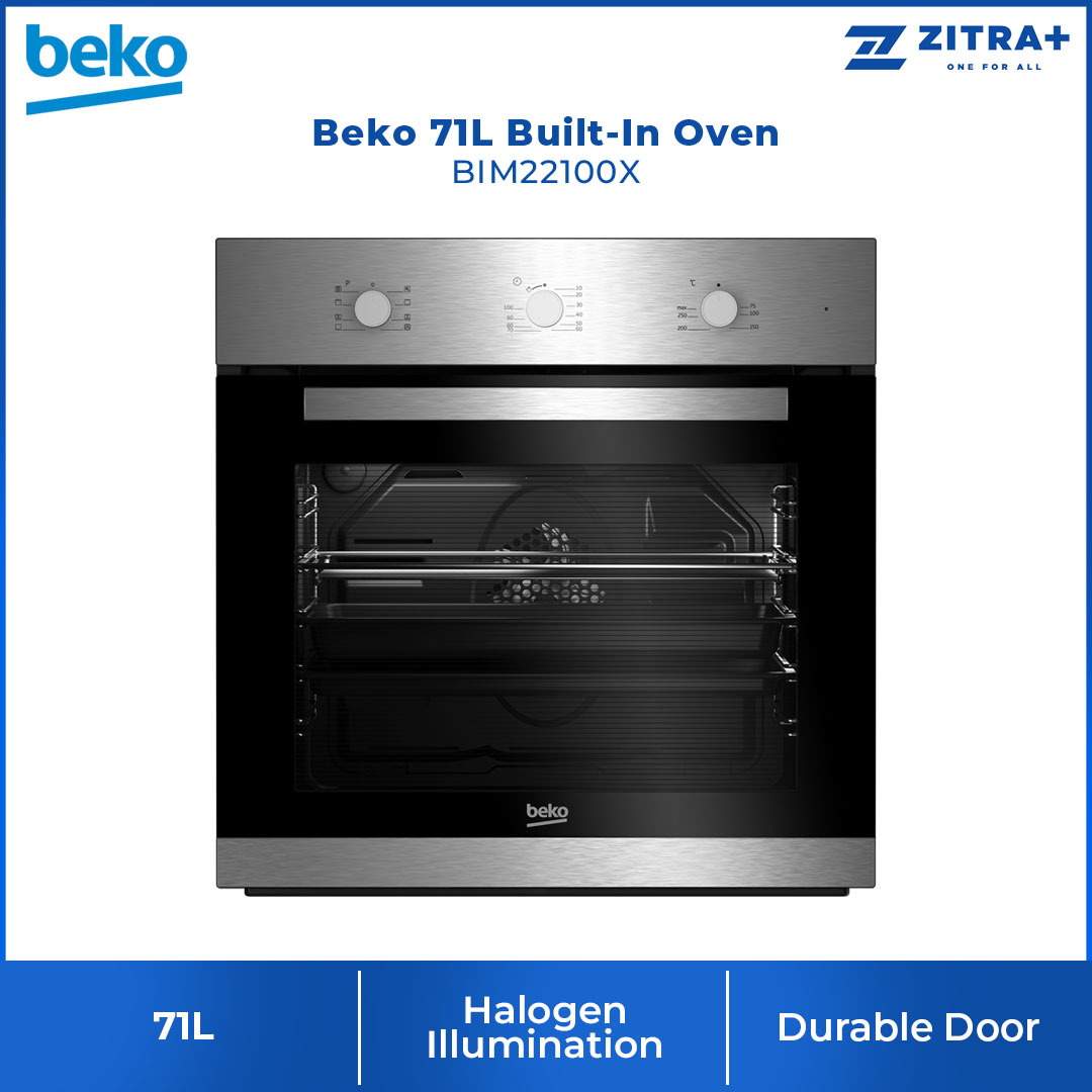 Beko 71L Built-In Oven BIM22100X | Halogen Illumination | Durable Door | Mechanical Timer | Removable Door Glass | Energy Efficiency Class: A | Oven with 2 Years Warranty