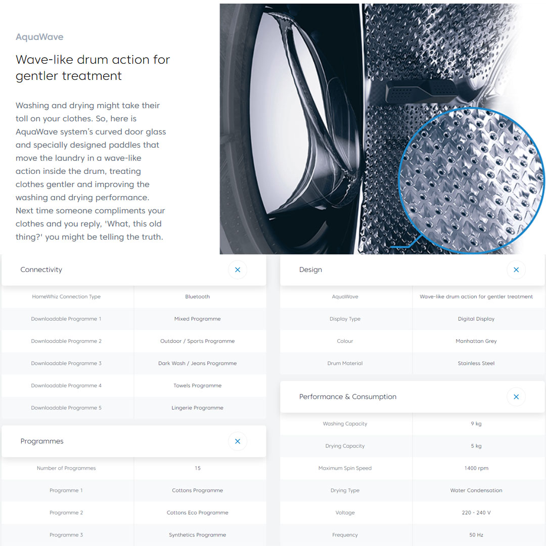 Beko 9KG/5KG Front Load ProSmart Inverter Washer Dryer HTV9746XMG | ProSmart Inverter Motor | 15 Preset Programmes | Hygiene+ Wash & Dry Programme | Washer Dryer with 2 Years General Warranty & 12 Years Motor Warranty