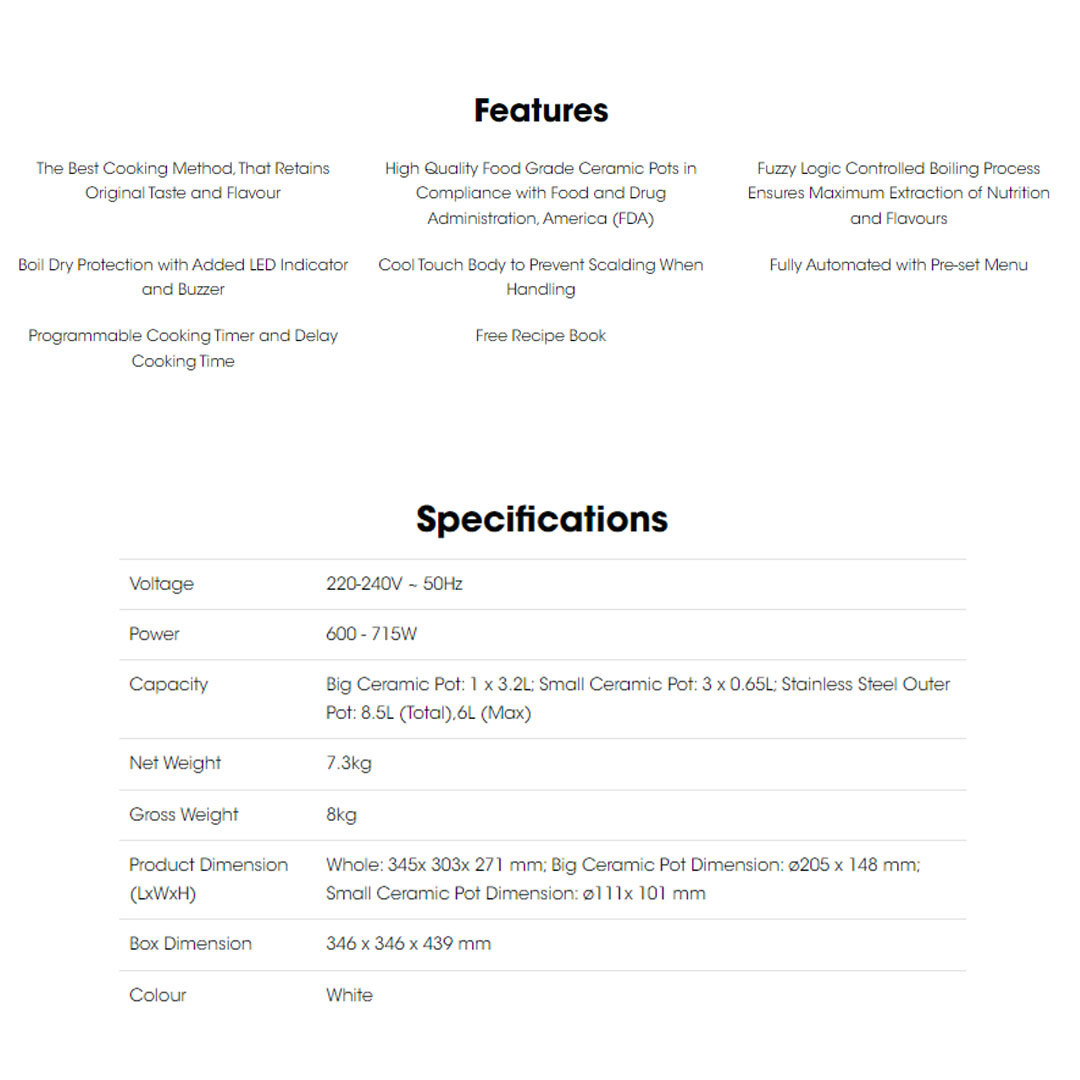 KHIND 3.2L Double Boiler DB32N | 2 in 1 Function - Double Boiling & Soup Cooking | With Boil Dry Protection | Free Recipe Book | Double Boiler with 2 Years Warranty