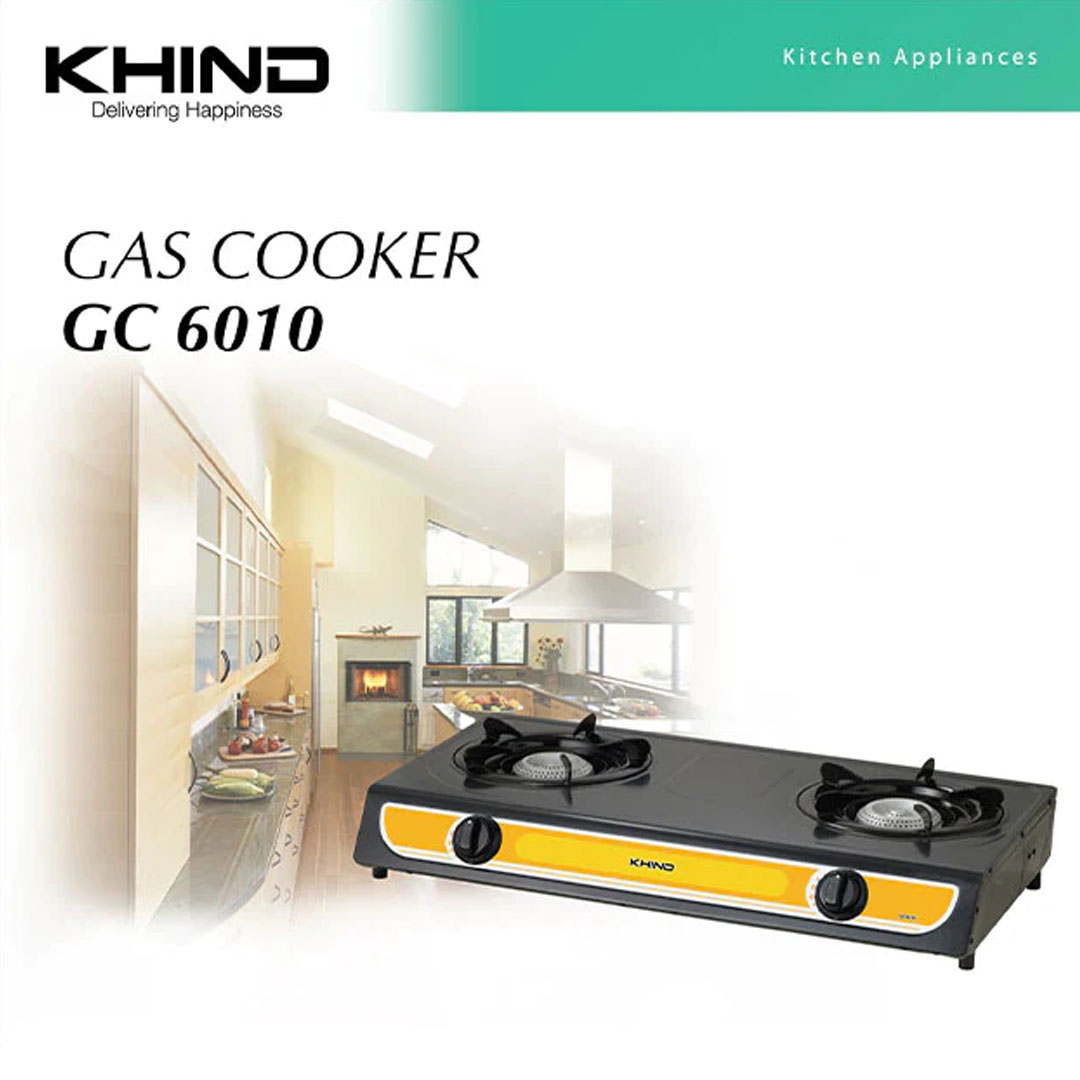 KHIND 2 Burners Gas Stove GC6010 | 100 x 100 Beehive Burner | Epoxy Coated Stand | ?Automatic Ignition | Adjustable Flame | Gas Stove with 1 Year Warranty