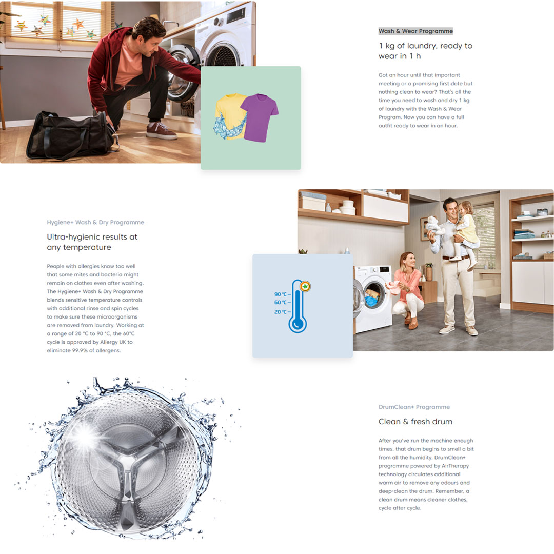 Beko 9KG/5KG Front Load ProSmart Inverter Washer Dryer HTV9746XMG | ProSmart Inverter Motor | 15 Preset Programmes | Hygiene+ Wash & Dry Programme | Washer Dryer with 2 Years General Warranty & 12 Years Motor Warranty