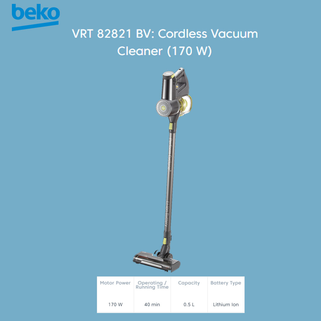 Beko 170W Cordless Vacuum Cleaner VRT82821 BV | 45W Suction Power | 40 Minute Run Time | 0.5L Dust Capacity | BLDC Motor | Vacuum Cleaner with 2 Years Warranty
