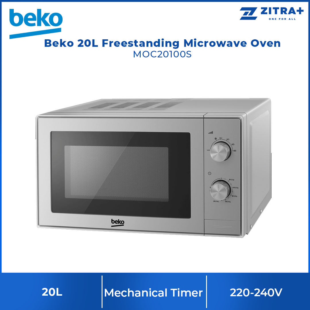 Beko 20L Freestanding Microwave Oven MOC20100S | 5 Adjustable Power Levels | 245 mm Turntable Size | Mechanical Timer | Push Button Opening | Microwave Oven with 2 Years Warranty