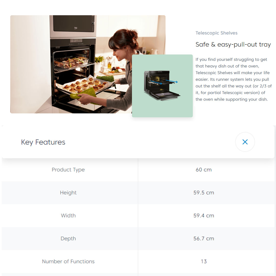 Beko 71L Built-In Oven BIM25400XMS | 13 Programs Selection | Easy-to-Clean Oven Glass | Catalytic Walls | Halogen Illumination | SoftDoor | Steam-Cleaning | Telescopic Shelves | Oven with 2 Years General Warranty & 12 Years Motor Warranty